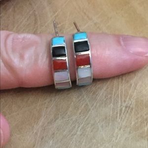 Beautiful silver earrings with inlay - Turquoise, coral, onyx, MOP